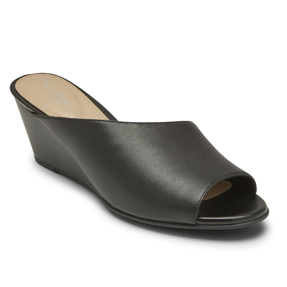 Rockport Slides For Womens Black - Total Motion Taylor Asymmetrical - ZC4950732